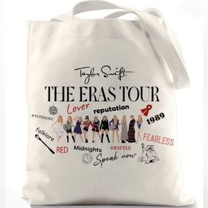 Taylor Swift Tote Bag The Eras Tour Canvas Taylor Images Album Cream 13" X 14"